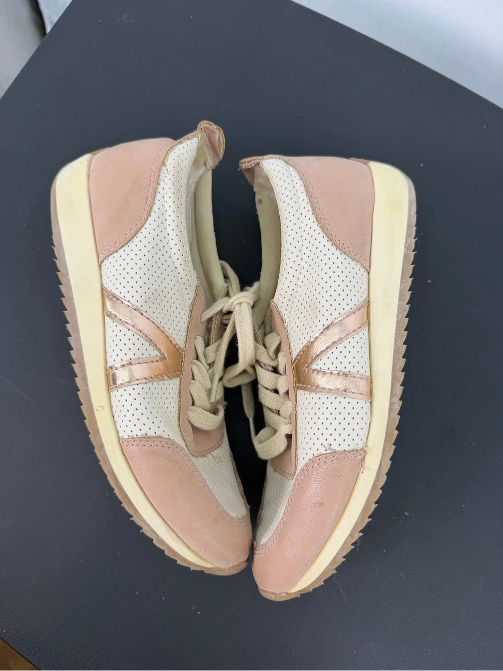 MIA Kids Lena White and Blush Pink Perforated Leather Sneakers